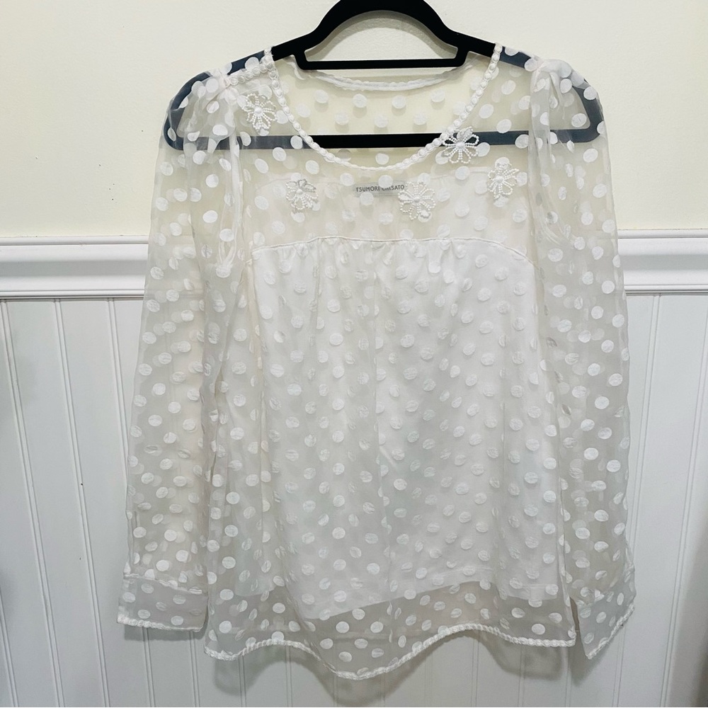 Tsumori Chisato Polka Dot White Blouse Long Sleeve